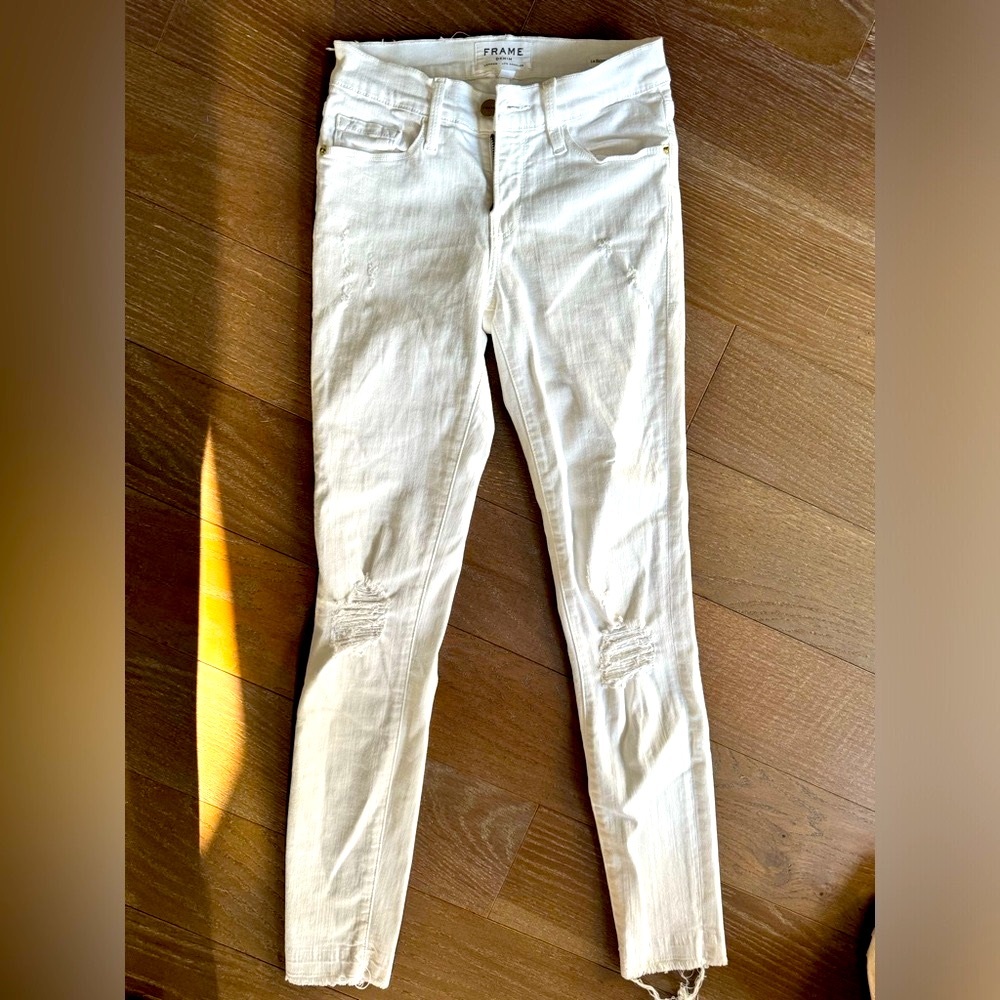 Frame white skinny jeans crop size 25